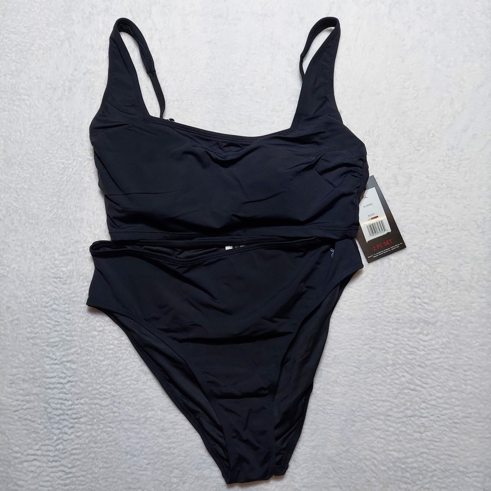 Spyder Bikini Set Women's XL Black 2-Piece Scoop Neck Athletic Swim SL3DNB2